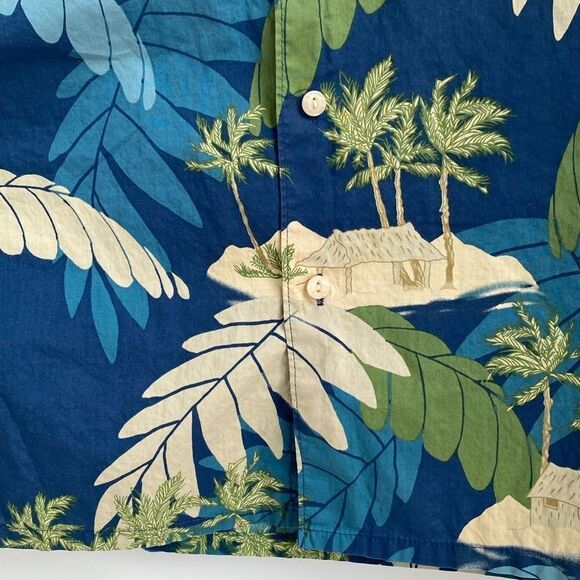 Reyn Spooner Cotton Cardboard Palms Aloha Hawaiian Shirt Blue Green Small - Picture 6 of 11